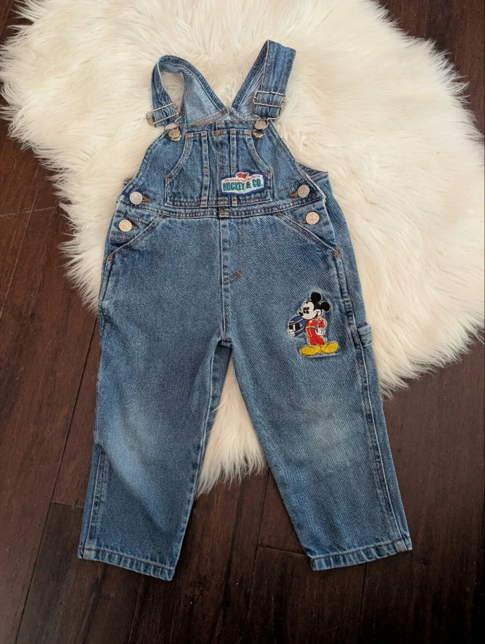 Vintage Mickey & Co Disney Denim Bib Overalls Minnie Girls Boys 2T